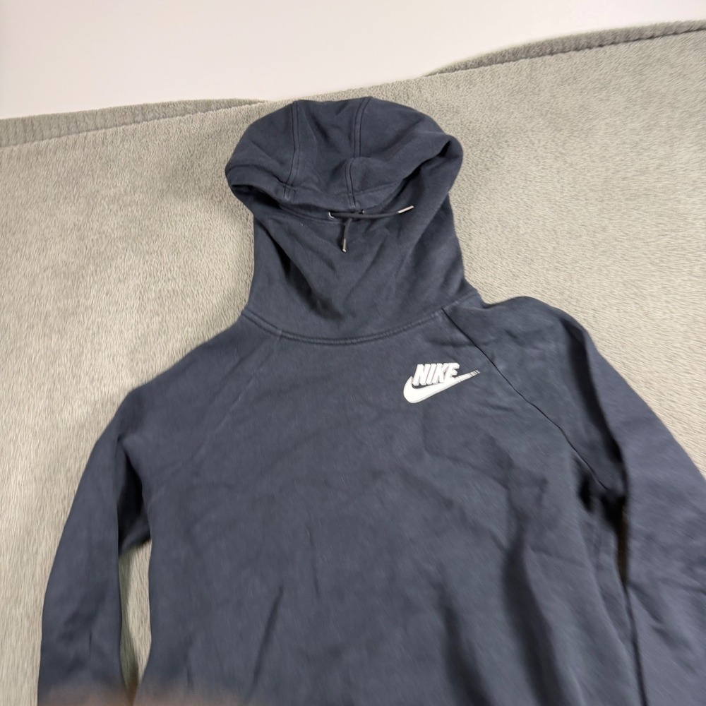 Nike Sportswear Womens Funnel Neck Hoodie Navy Blue Fleece Sweatshirt Medium